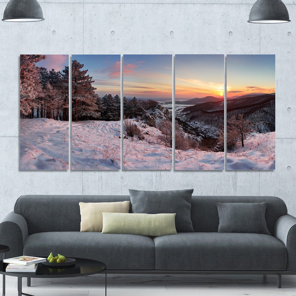Slovakia Panorama at Winter, Landscape Canvas Art Print, 60"x28", 5 Panels