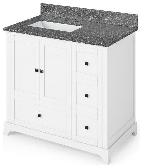 Addington Modern 36" White Left Offset Sink Vanity, Boulder Vanity Cultured Marb
