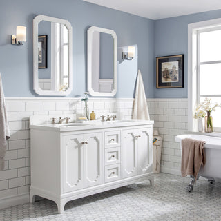 60" Wide Pure White Double Sink Quartz Carrara Bathroom Vanity