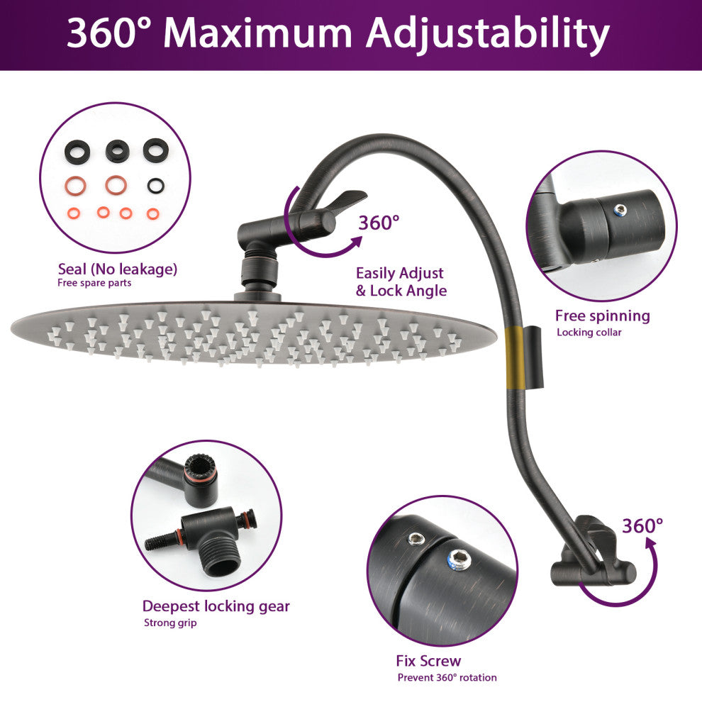 12'' Rainfall Shower Head Set with Upgraded Adjustable Extension Arm , Oil-Rubbed Bronze