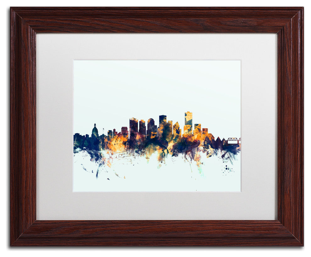 Michael Tompsett 'Edmonton Canada Skyline Blue' Matted Framed Art, 11x14