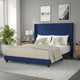 Bianca Upholstered Platform Bed w/Vertical Stitched Wingback Headboard, Navy Velvet, Queen