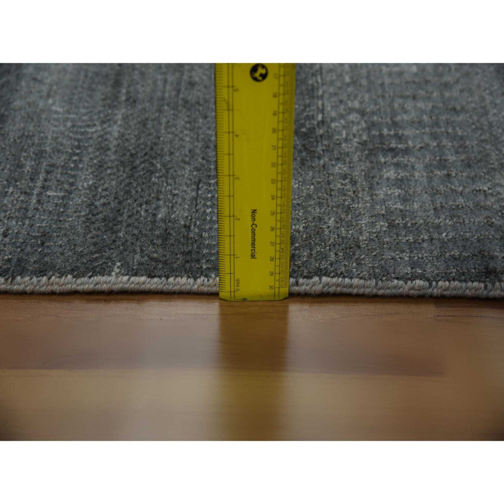 Gray, Hand Knotted Grass Design, Densely Woven, Wool and Silk Rug, 5'1"x7'1"