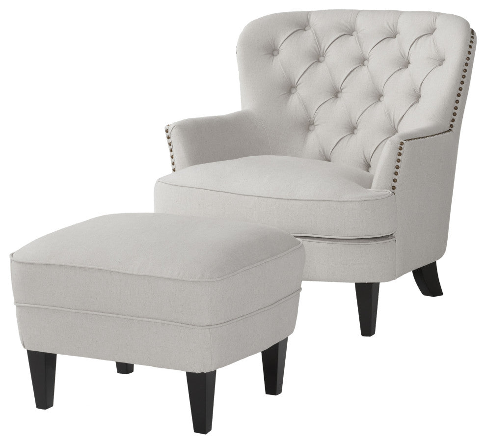 GDF Studio Teton Natural Fabric Club Chair and Ottoman