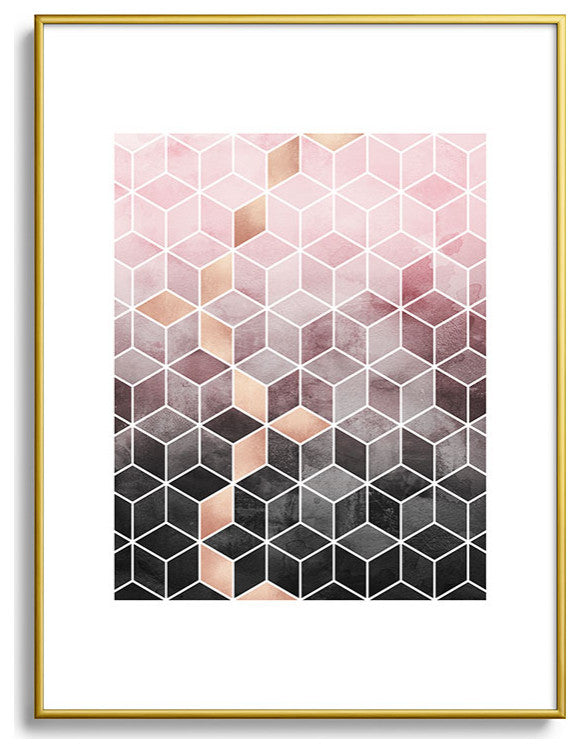 Elisabeth Fredriksson Pink Grey Gradient Cubes Metal Framed Art Print