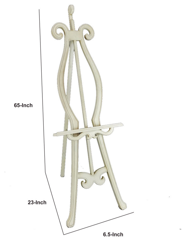 Benzara BM284625 Classic Wood Easel Stand, Carved Details, Hand Painted, Ivory