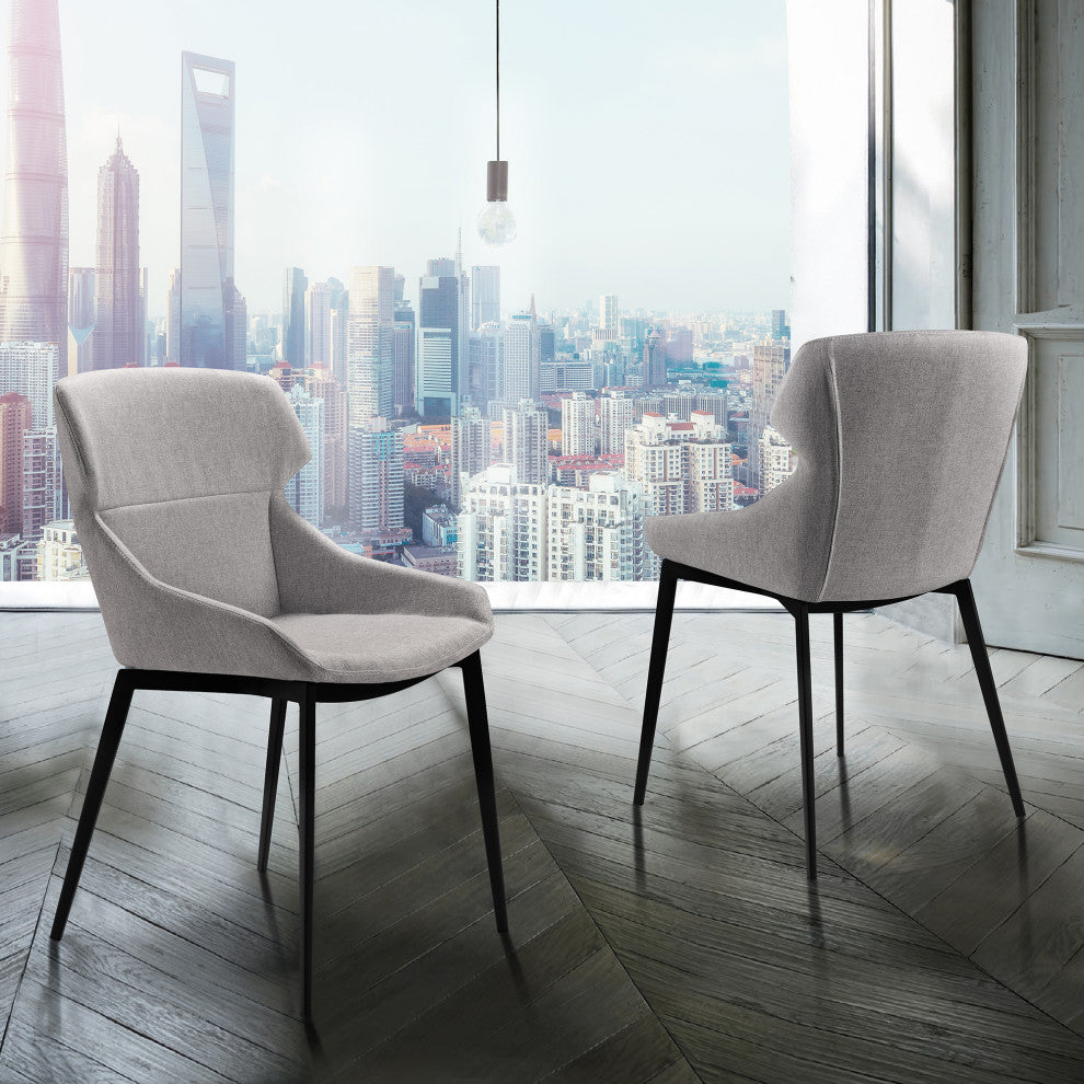 Kenna Modern Dining Chair, Matte Black Finish and Blue Fabric, Set of 2, Gray