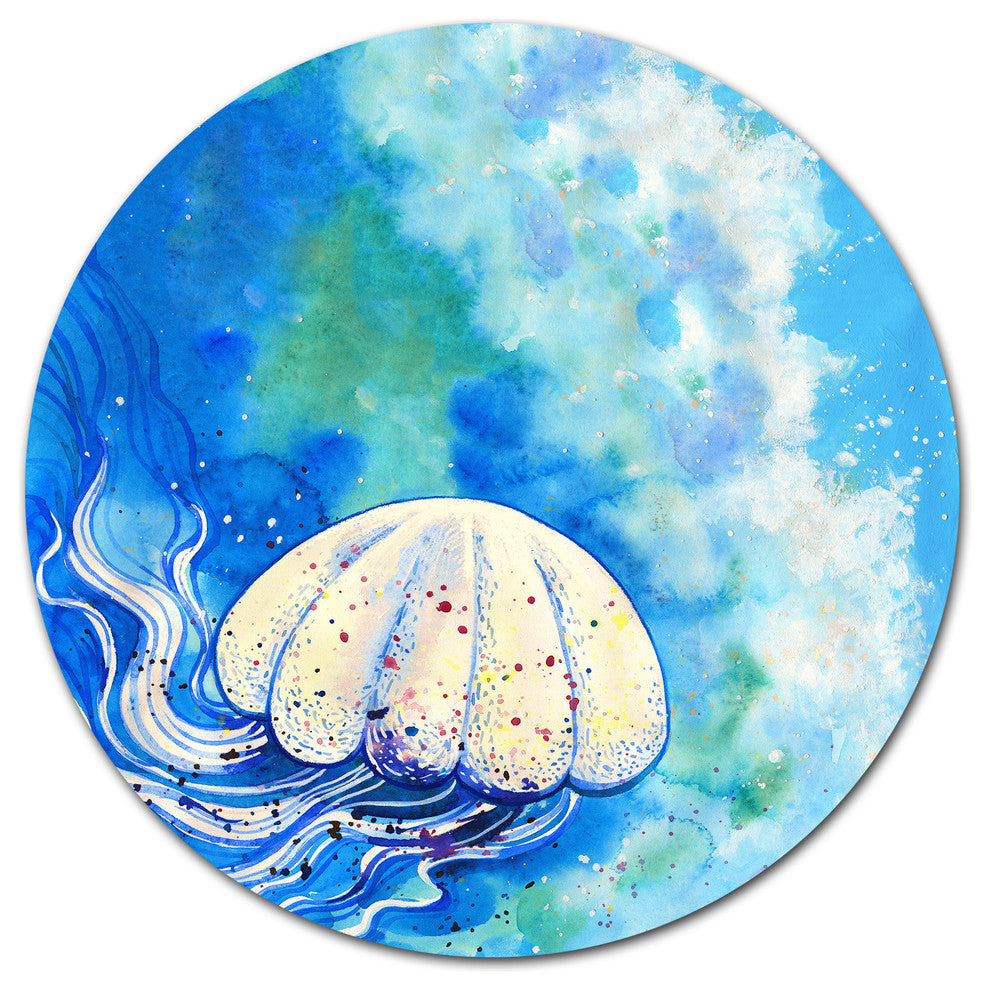 Jellyfish Watercolor, Animal Round Wall Art, 23"