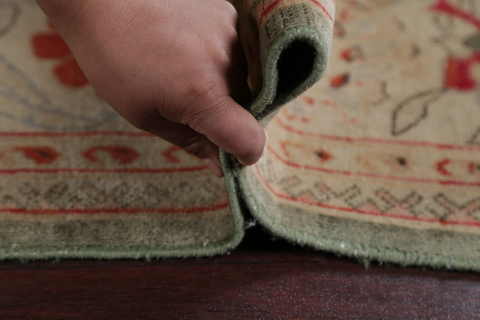 Vegetable Dye Traditional Area Rug Oriental Turkish Hand-Knotted, Green, 9 X 12