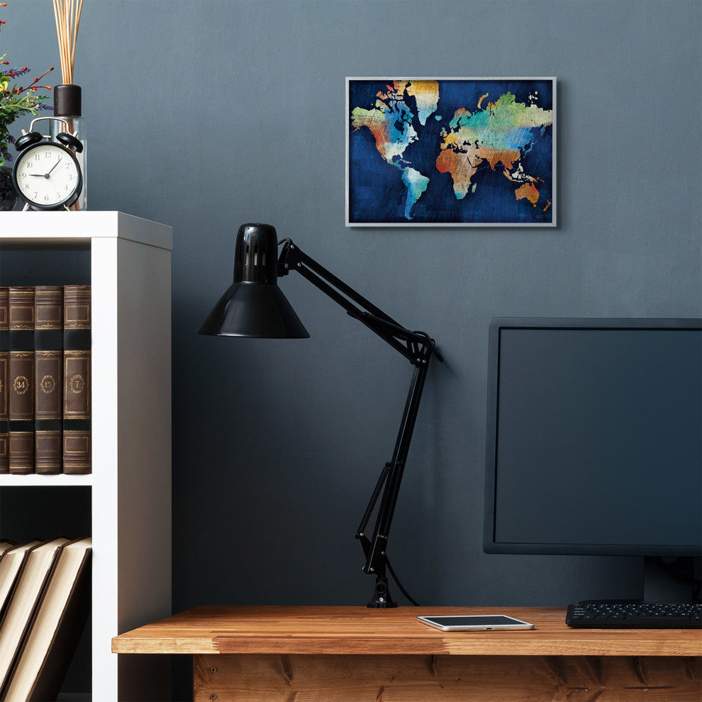 World Map Modern Rainbow Textured Design, 11"x14"