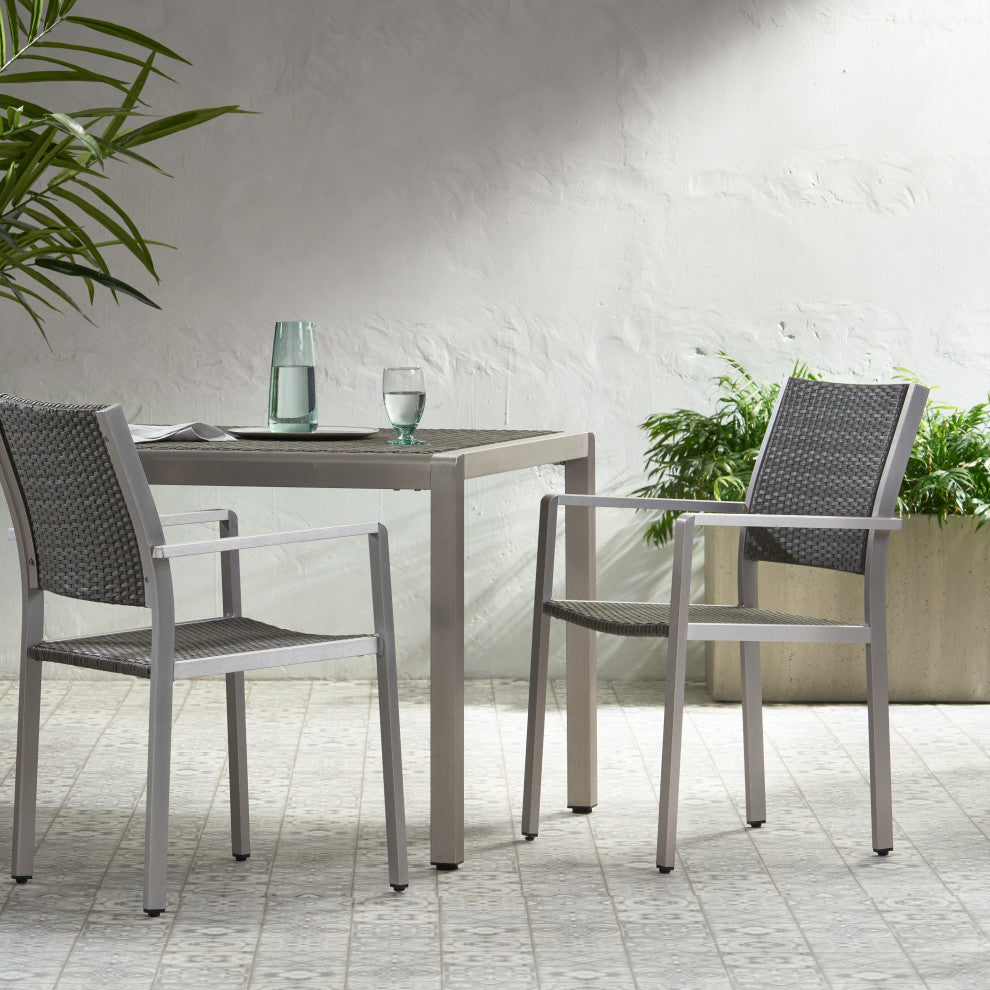GDF Studio Coral Bay Outdoor Wicker Dining Chairs With Aluminum Frame, Set of 2
