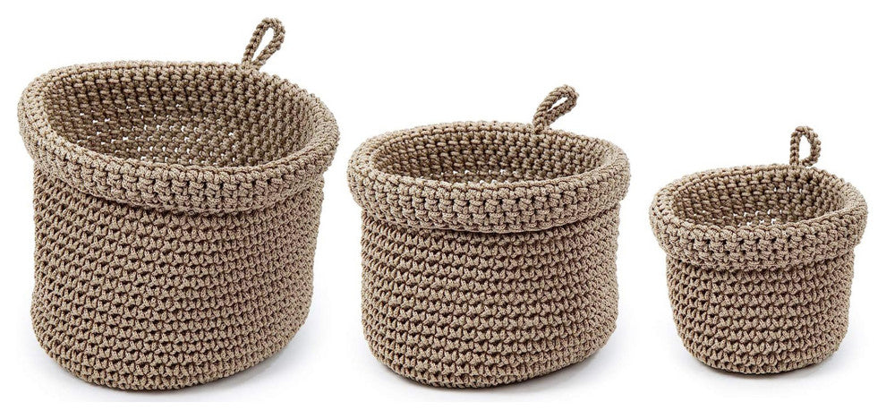 Set of 3 Woven Fabric Planter Basket, 5 x 4 inches, Beige