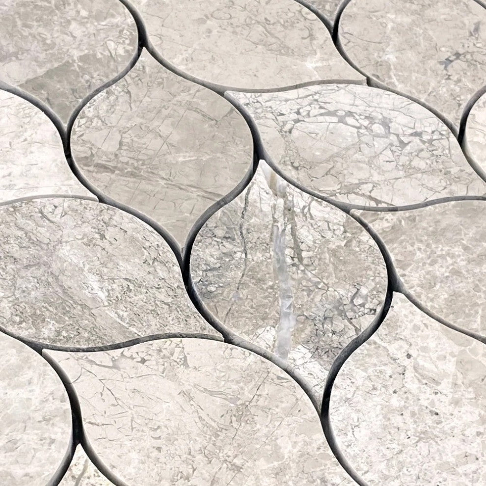 Silver Shadow Marble Leaf Design on 12" x 12" Mesh Mosaic Tile (10 sqft per box)