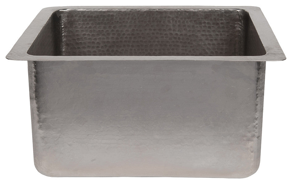 16" Gourmet Rectangular Hammered Copper Bar/Prep Sink, Nickel
