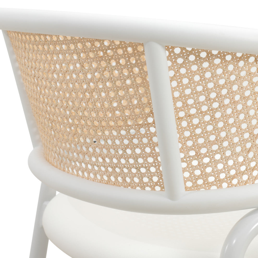 LeisureMod Ervilla Dining Armchair With White Steel Base Set of 4, White