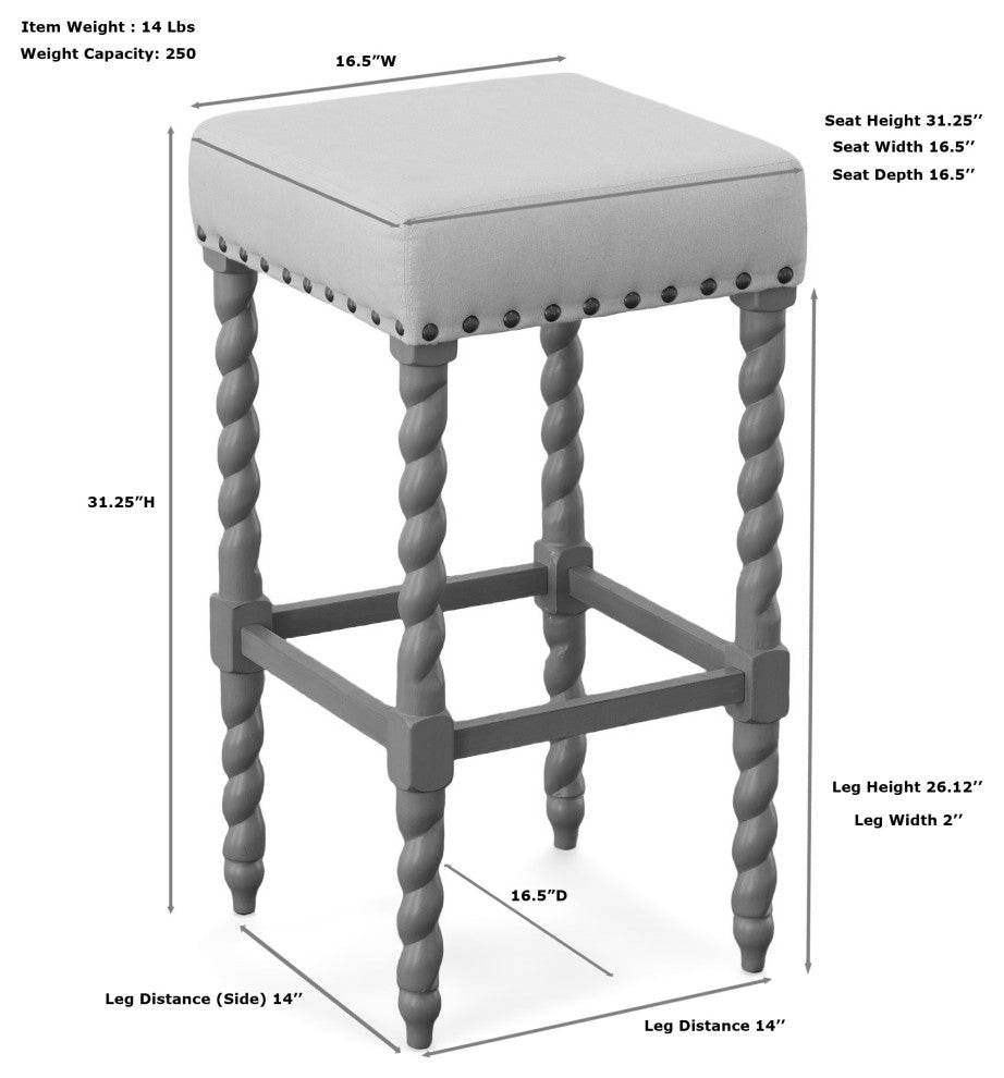 Arezzo 30" Bar Stool, Natural Oak and Linen