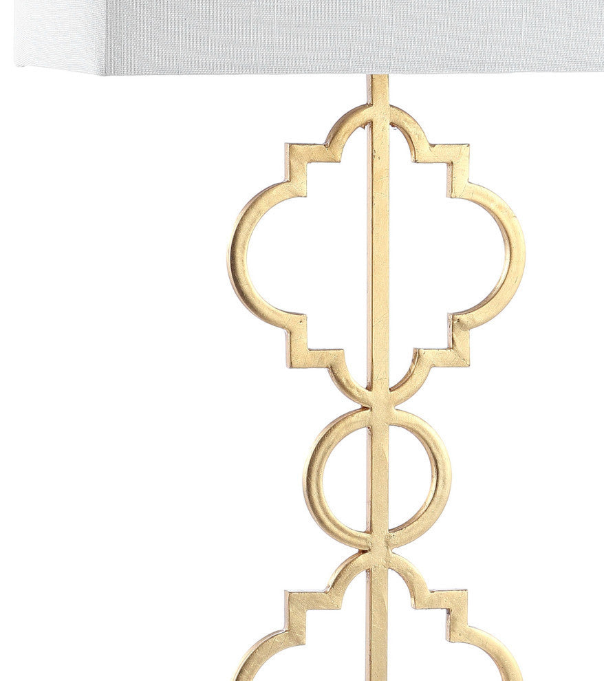 Selina 32" Iron Ogee Trellis Modern LED USB Table Lamp, Gold by JONATHAN Y