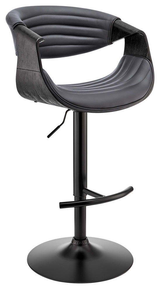 Gionni Adjustable Swivel Grey Faux Leather and Black Wood Bar Stool