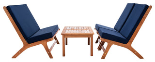 Safavieh Chaston Indoor-Outdoor 4-Piece Living Set, Natural Wood/Navy Cushion
