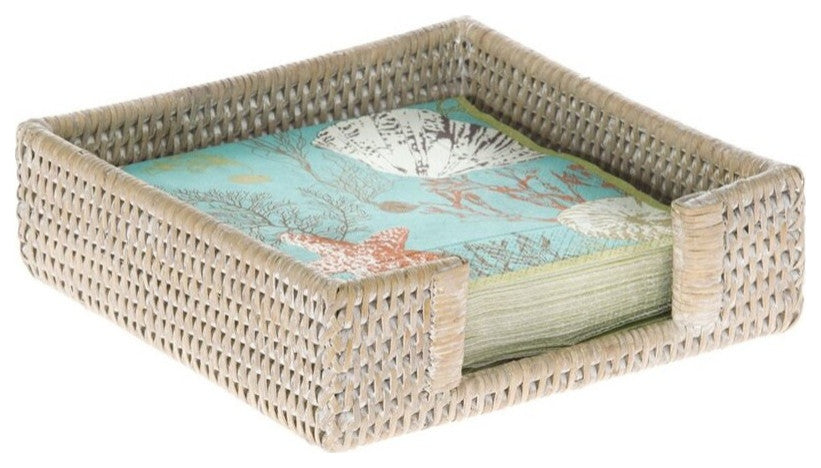 La Jolla Rattan Luncheon Paper Napkin Holder, White-Wash