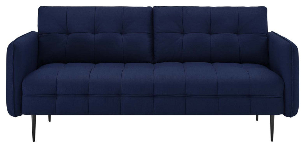 Tufted Sofa, Fabric, Dark Blue, Modern, Living Lounge Hotel Lobby Hospitality