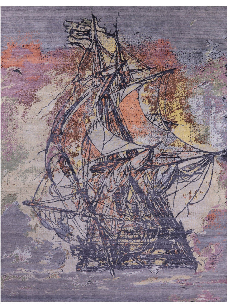 Sailing Ship Wool and Silk Handmade Rug 12' 0" X 15' 4" Q11606