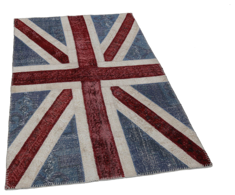 Rug N Carpet - Hand-knotted Anatolian 4' 0'' x 6' 0'' Flag Patchwork Rug