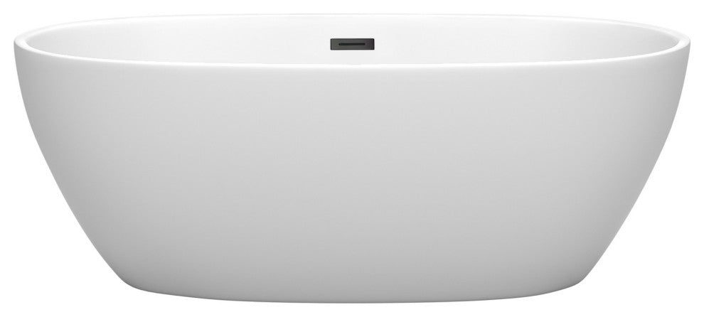 Juno 63" Freestanding Matte White Bathtub, Matte Black Drain and Overflow Trim