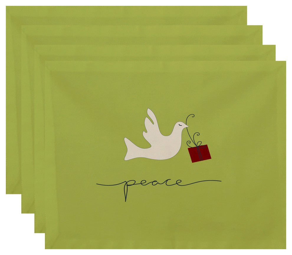 Peace Dove Decorative Holiday Animal Print Placemat, Set of 4, Light Green