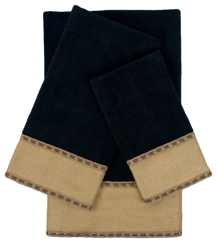 Sherry Kline Frontier Black 3-piece Embellished Towel Set