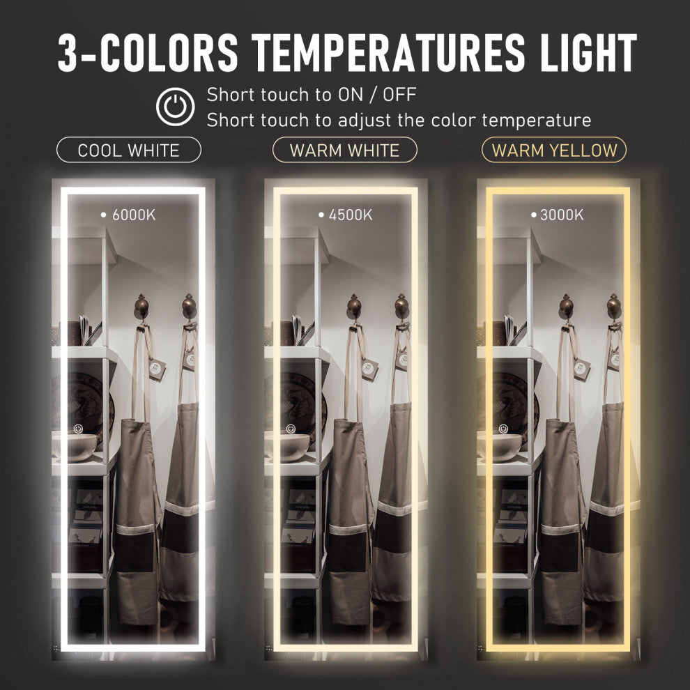 LED Vanity Wall Mounted Fitting Mirror, Vertical/Horizontal, 22x65", Inner Light, Touch
