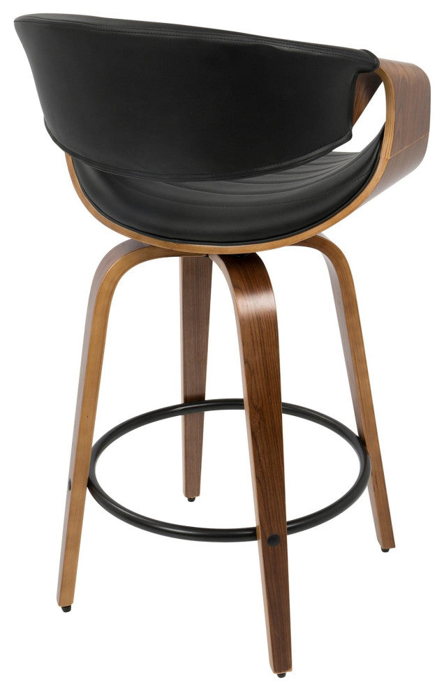 Symphony Counter Stool, Set of 2, Walnut Wood/Black PU/Black Metal