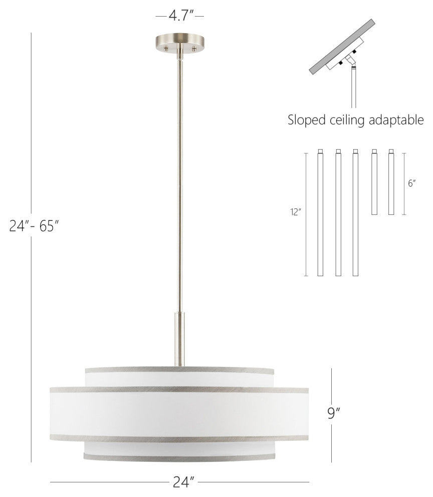 5-Light Dimmable Drum Chandelier with Double Shades, Nickel