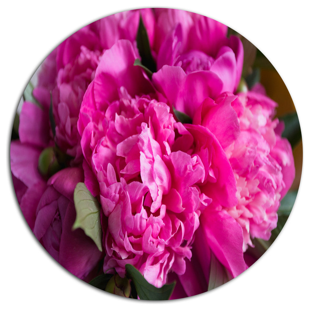 Pink Peonies On Wooden Background, Flower Round Wall Art, 23"