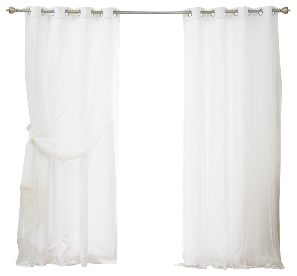 Lace Tulle Overlay Room Darkening Curtain Panels, 108"