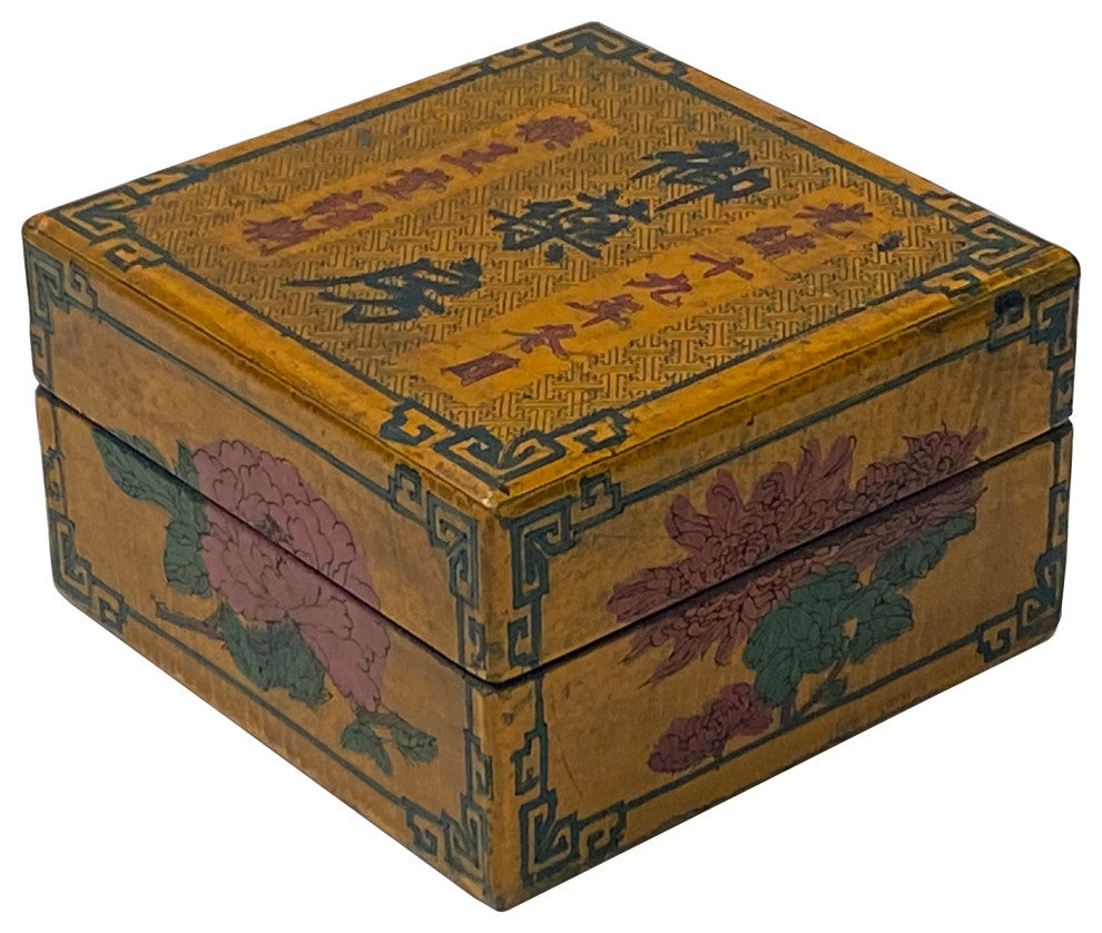 Chinese Distressed Yellow Characters Graphic Square Shape Box Hws2351