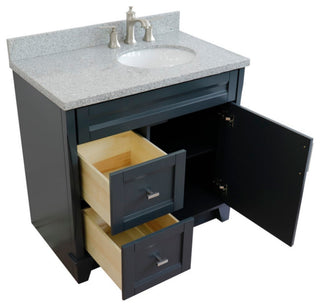 37" Single Sink Vanity, Dark Gray Finish With Gray Granite