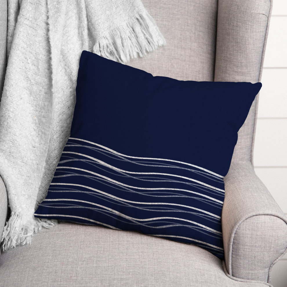 Navy Wavy Lines 20x20 Spun Poly Pillow