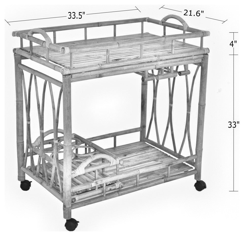 Bamboo Rolling Wine Buffet Kitchen Living Room Bar Serving Cart, Natural