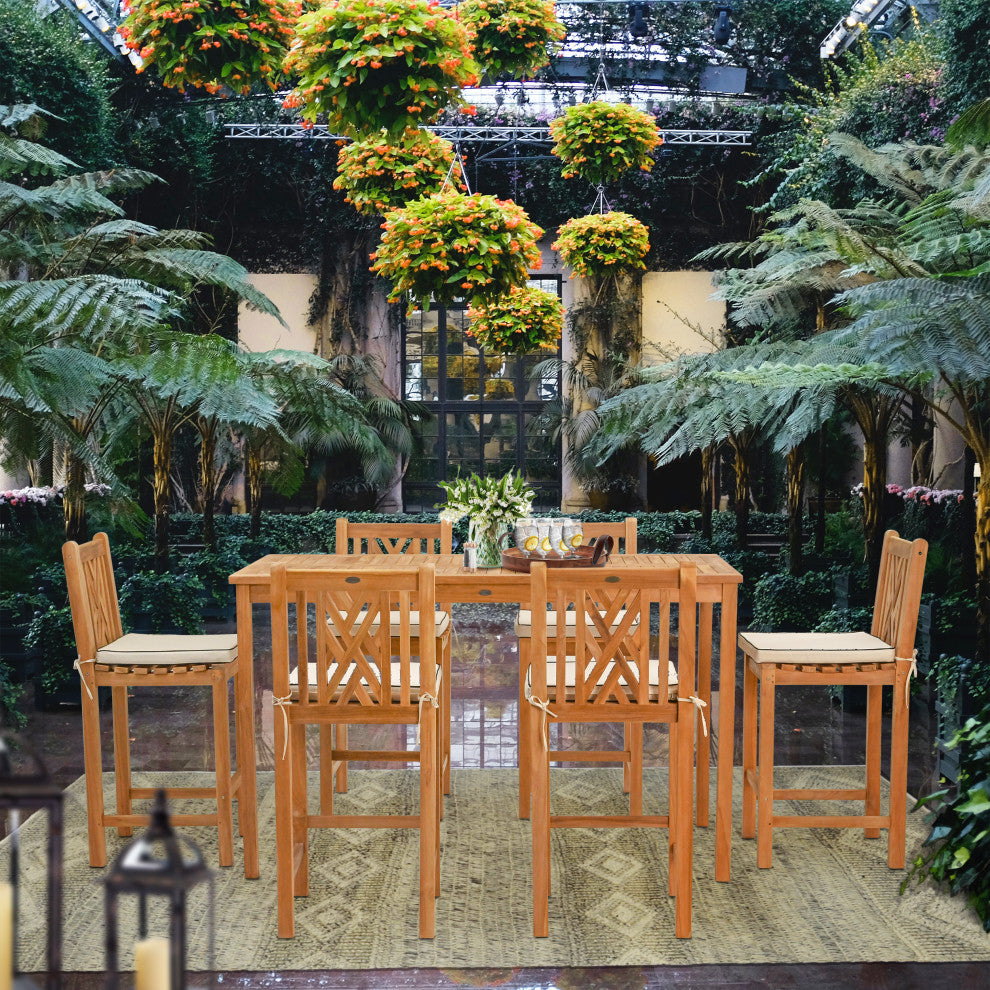 7 Piece Wood Chippendale 71" Rectangular Bistro Bar Set including 6 Bar Chairs