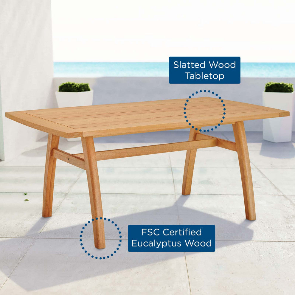 Lounge Dining Table, Rectangular, Wood, Brown Natural, Modern, Outdoor Patio