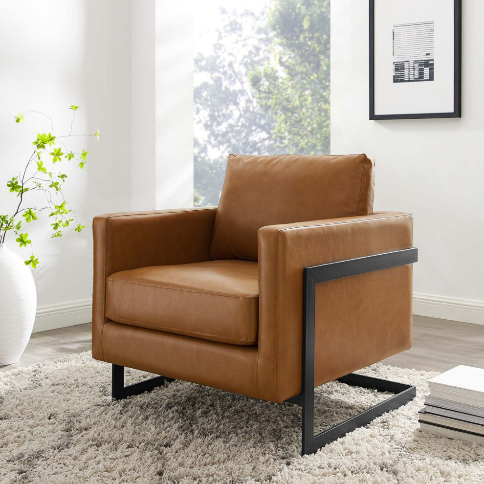 Accent Chair, Faux Vegan Leather, Black Tan, Modern, Living Lounge Hospitality