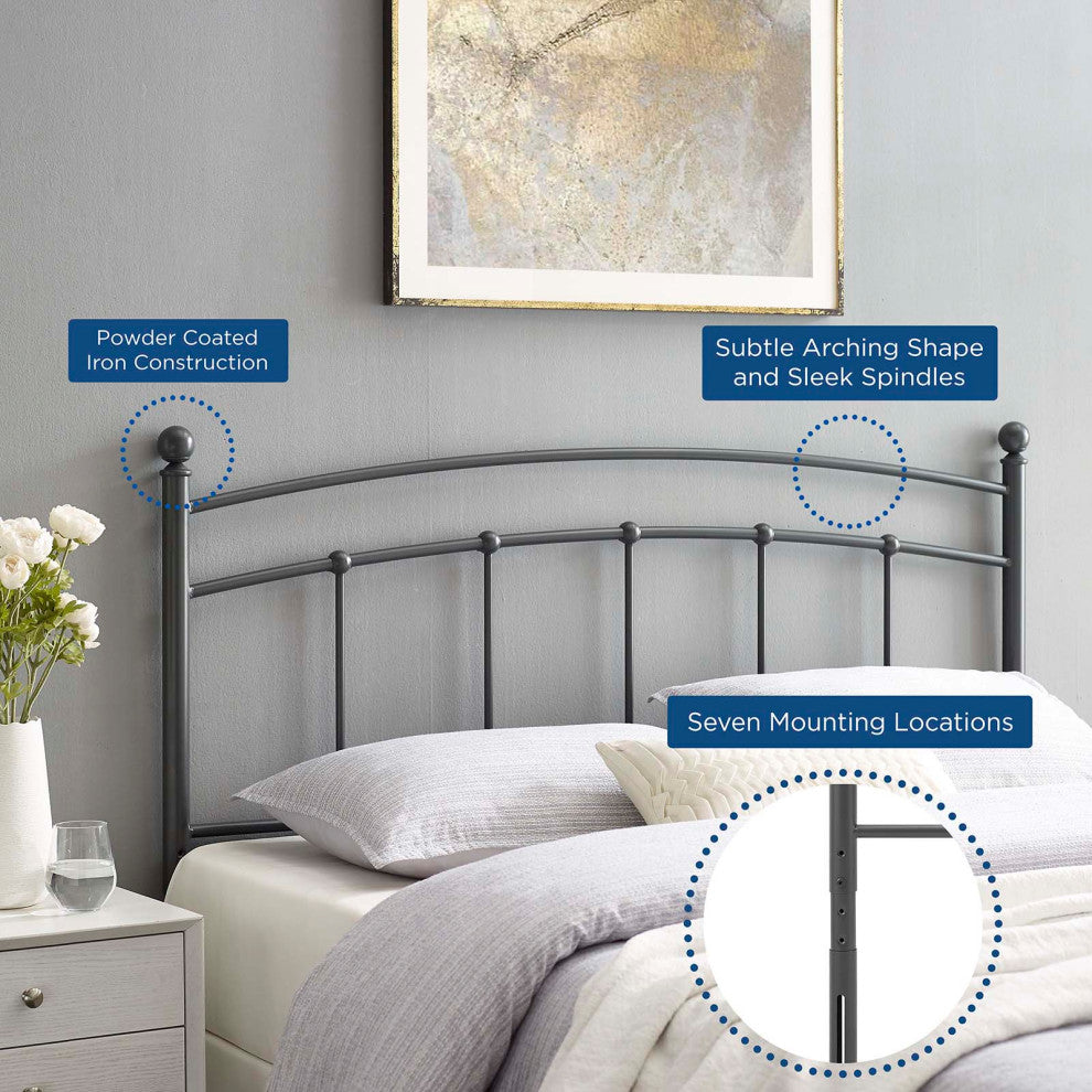 Headboard, King Size, Metal, Gray, Modern Farmhouse, Bedroom Master