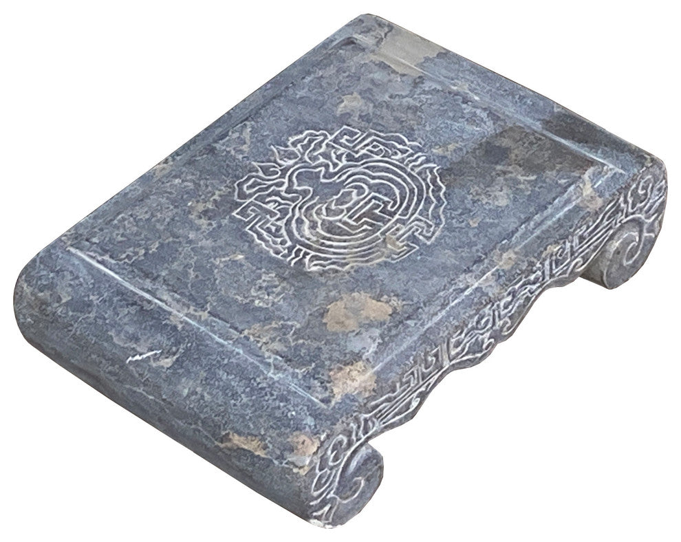 Chinese Distressed Gray Stone Rectangular Scroll Stand Hcs7089
