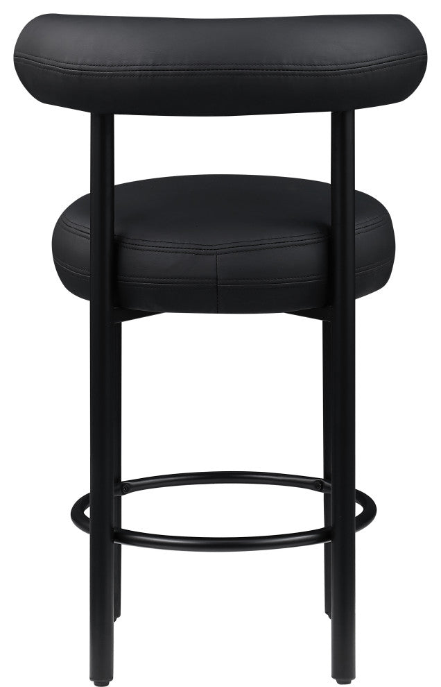 Bordeaux Upholstered Stool, Black, Vegan Leather, Matte Black, Set of 2