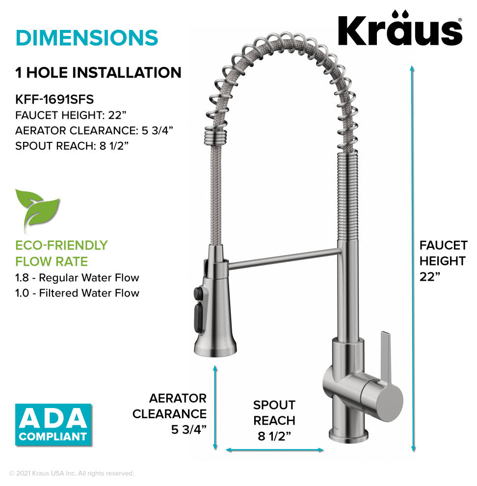 Britt Commercial Style 3-Function Pull-Down 1-Handle 1-Hole Kitchen Faucet, Spot Free Stainless Steel (Filter Kff-1691sfs)