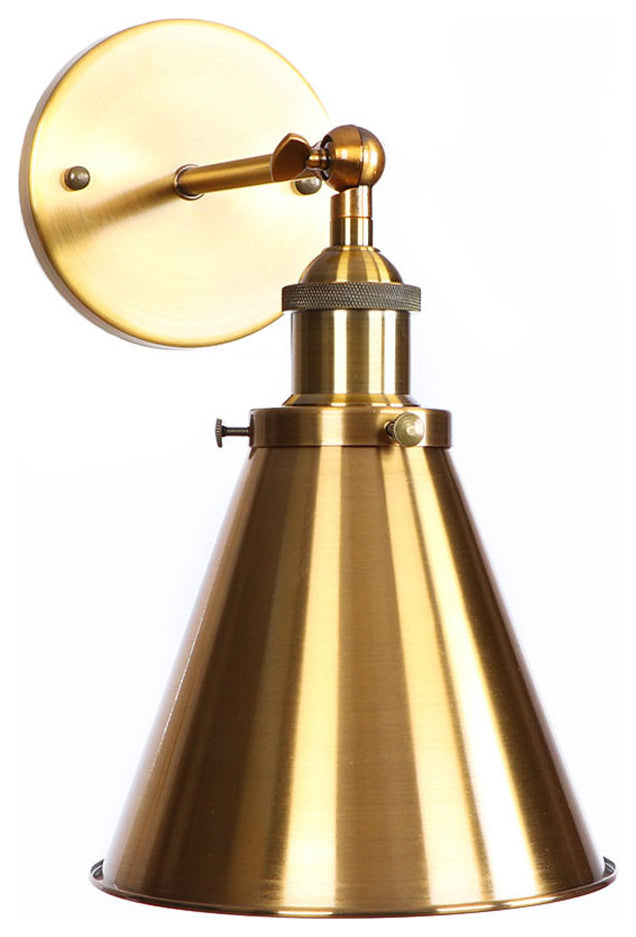 Gold 1-Light Industrial Cone Shape Swing Arm Wall Lamp