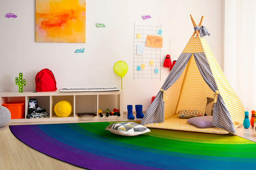Flagship Carpets VA416-26A 6' Quarter Circle Rainbow Educational Rug