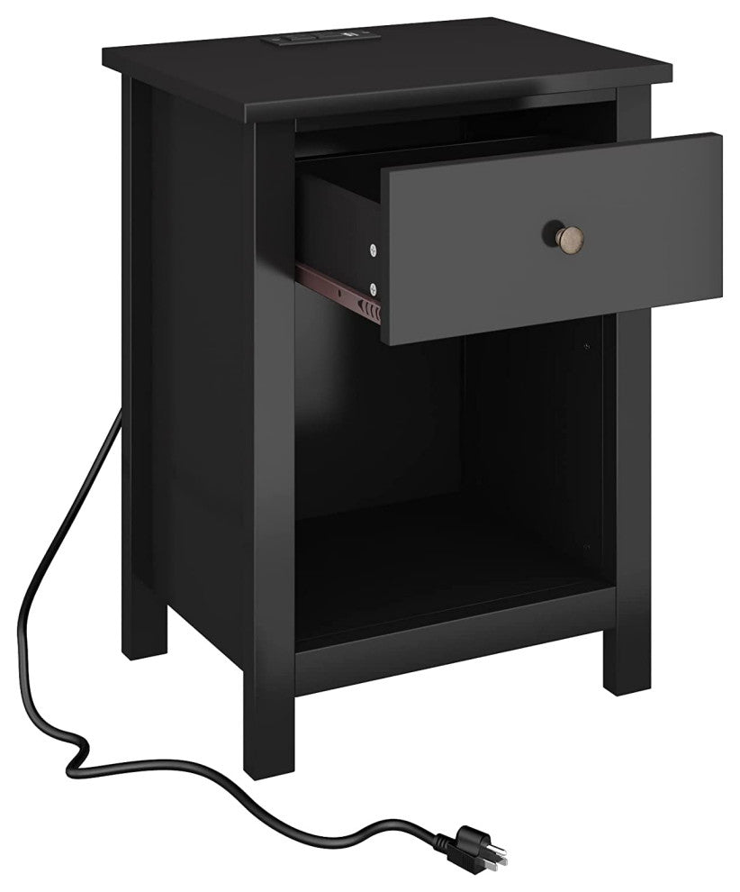 Nightstand with Charging Station, Drawer and Storage Space