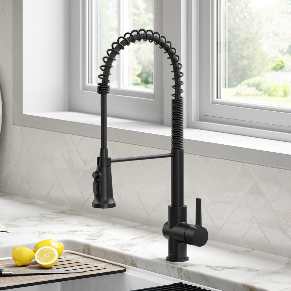 Britt Commercial Style 3-Function Pull-Down 1-Handle 1-Hole Kitchen Faucet, Matte Black (Filter Kff-1691mb)